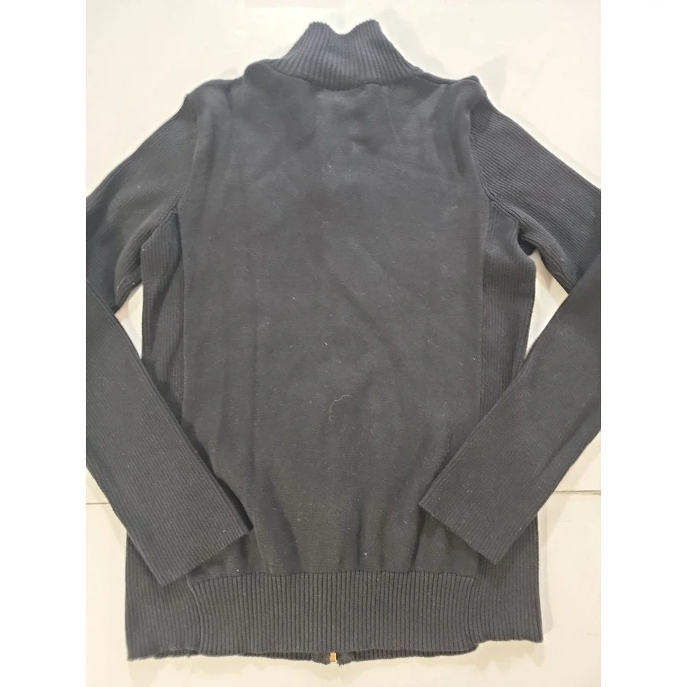 Lauren Ralph Lauren Full Zip Sweater Womens Large Black Gold Crest Crown‎ Mock